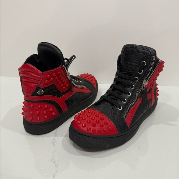 Philipp Plein Red and Black High-Top Sneakers